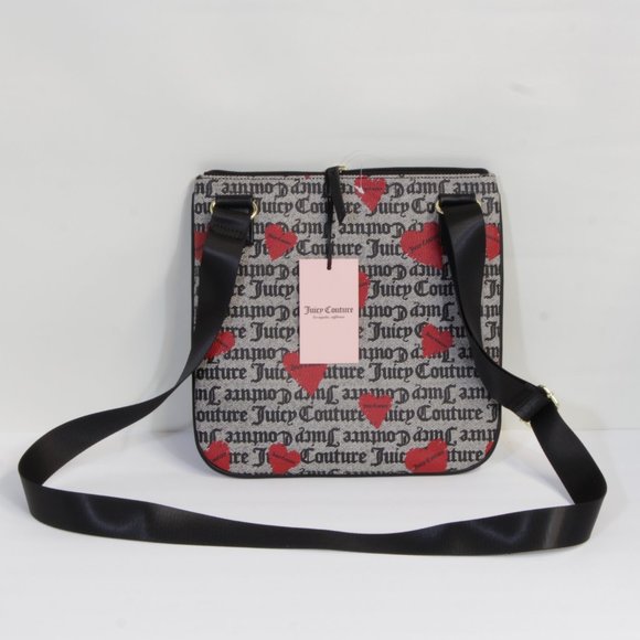 Juicy Couture Black Beige Heart Basic Love Crossbody Bag w/Adjustable Strap NWT - Picture 7 of 13